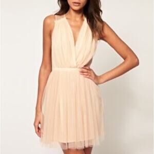 ASOS Petites Peach, Pink, Blush Tulle Mini Dress, Sheer Back, Balletcore Size 4